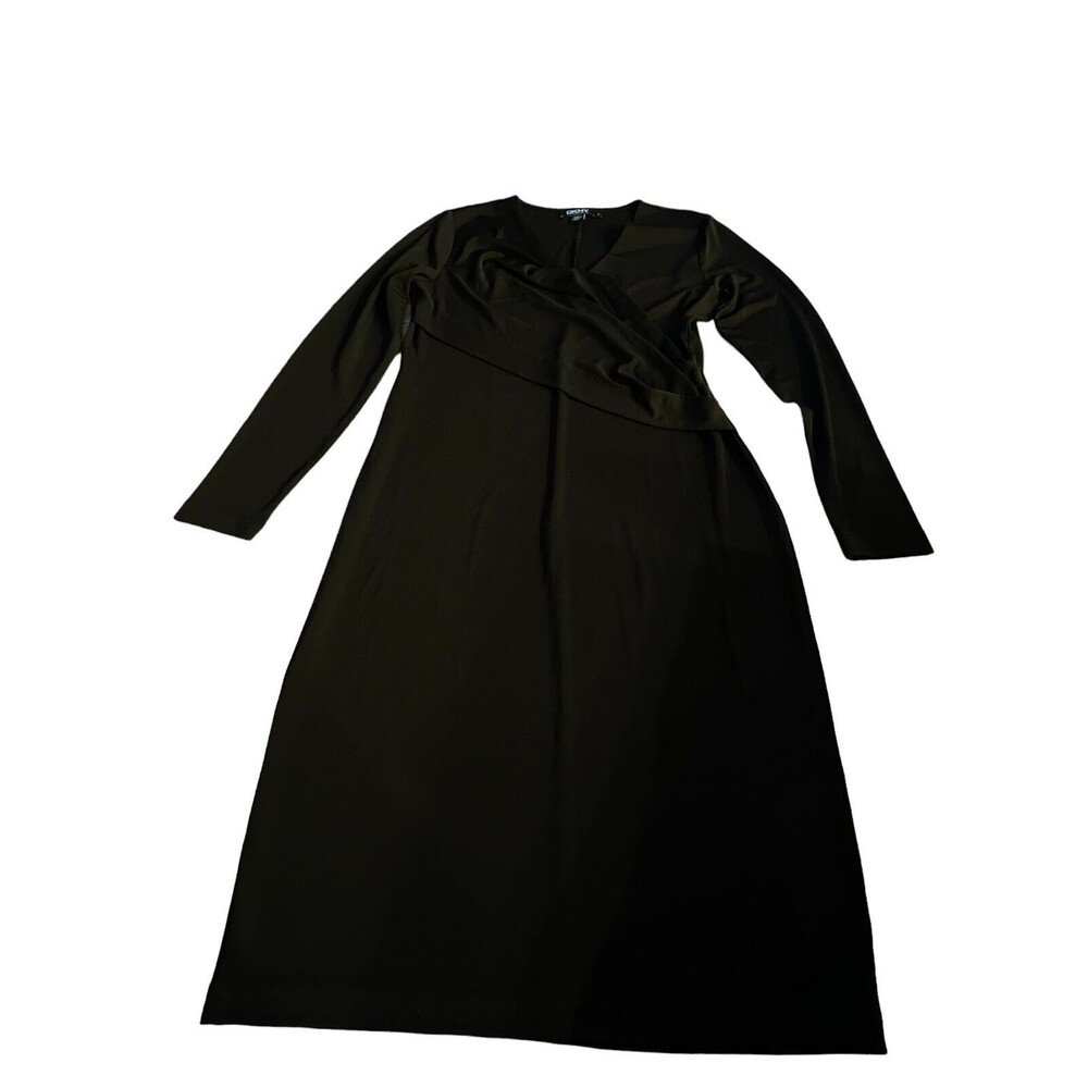 Donna Karan New York Womens Dress Black Small Surplice Vneck Midi Stretch